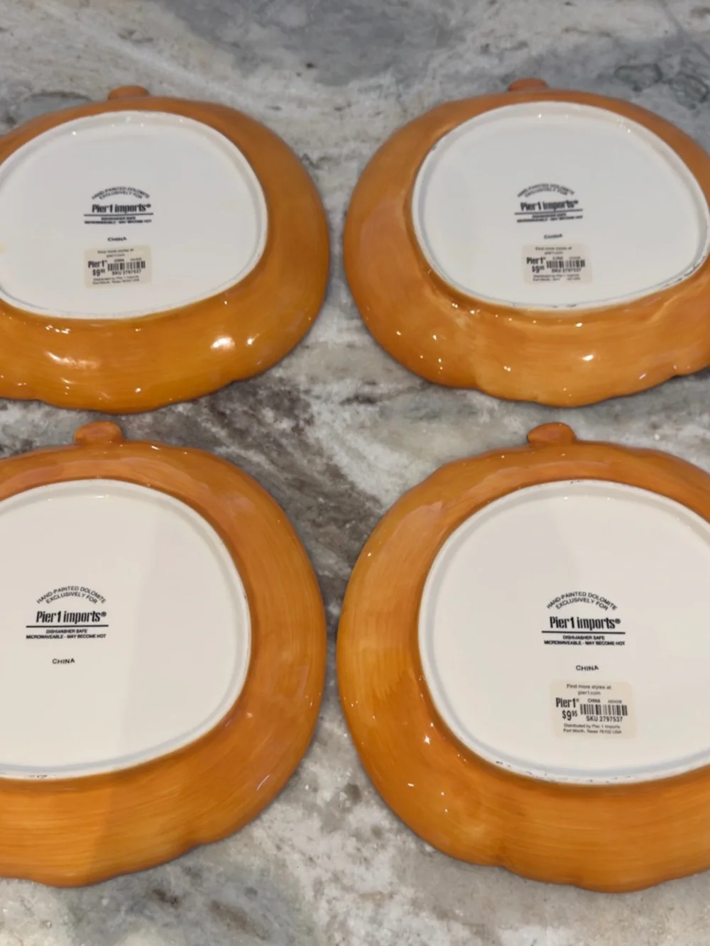 Pier 1 Imports 8.5” Pumpkin Luncheon Dessert Plates Set Of 4 New